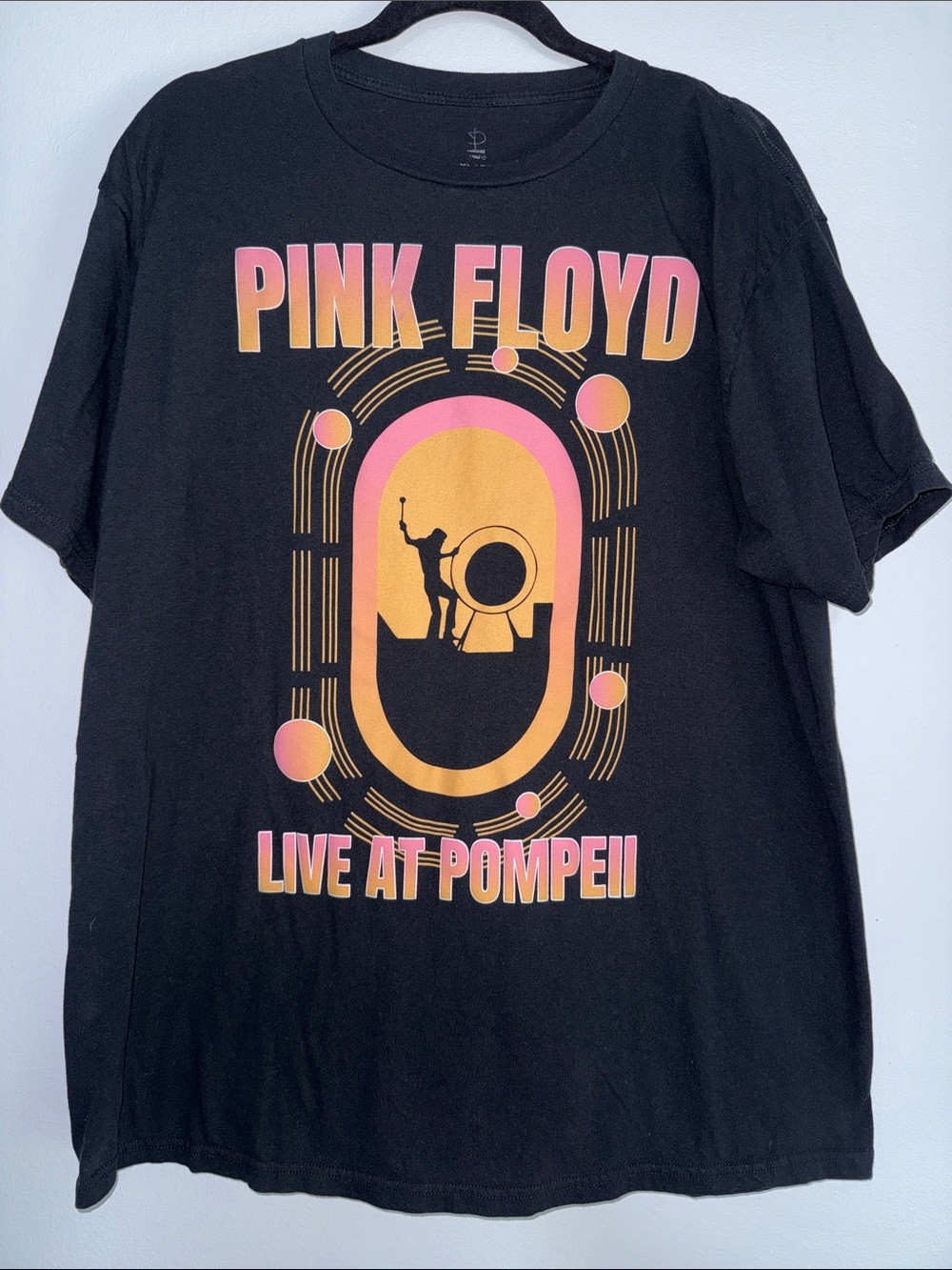 Pink Floyd Black Tee with Pink and Yellow Live at Pompeii Graphic